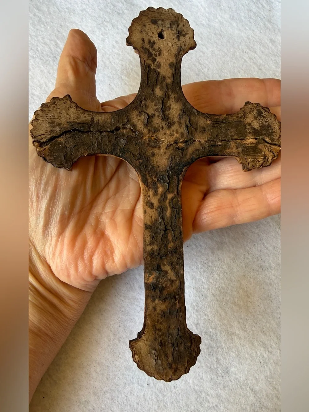 Catholic Crucifix Jesus INRI Antique Shell Finial Wall Cross 1800s